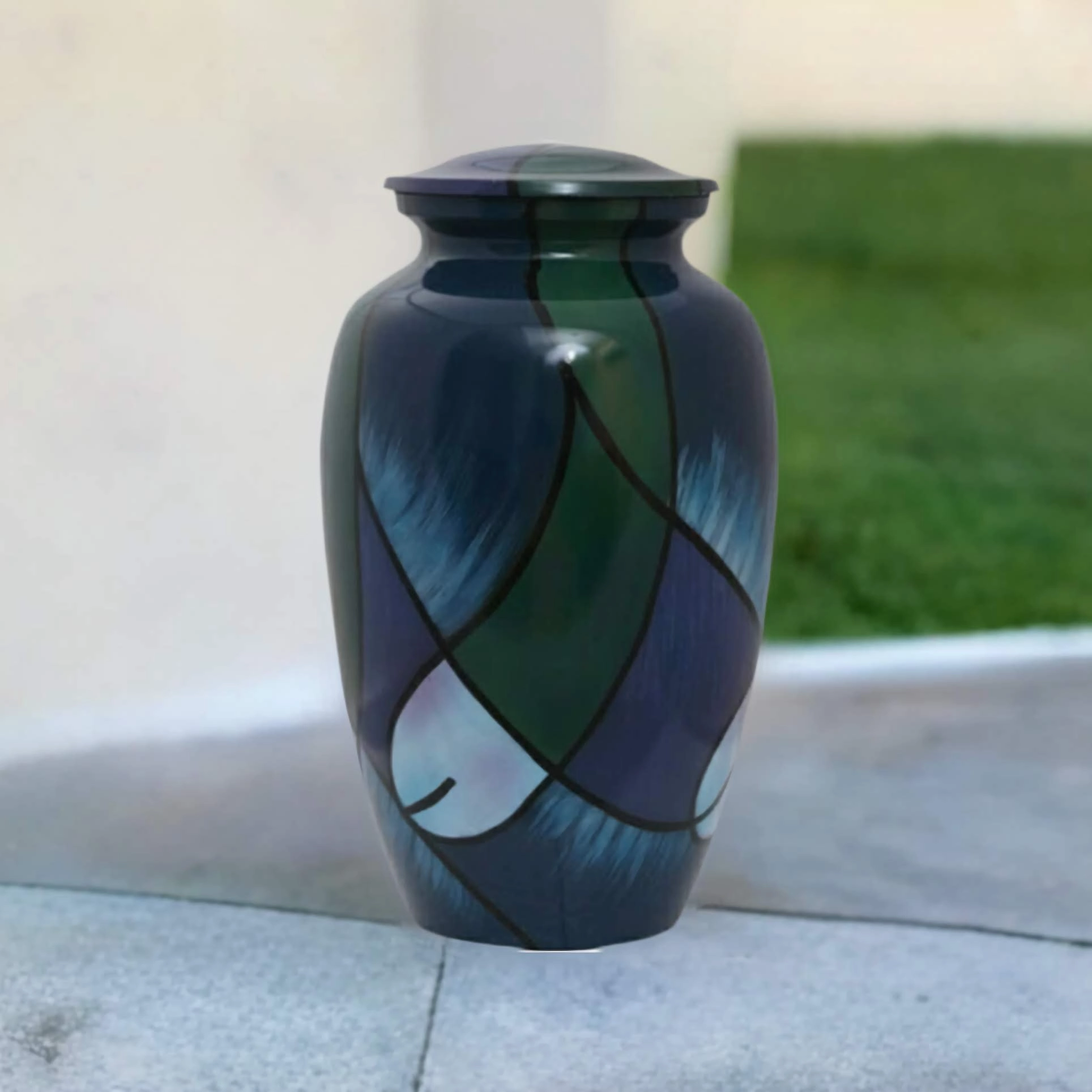 Abstract Blue and Green Hand Painted Urn