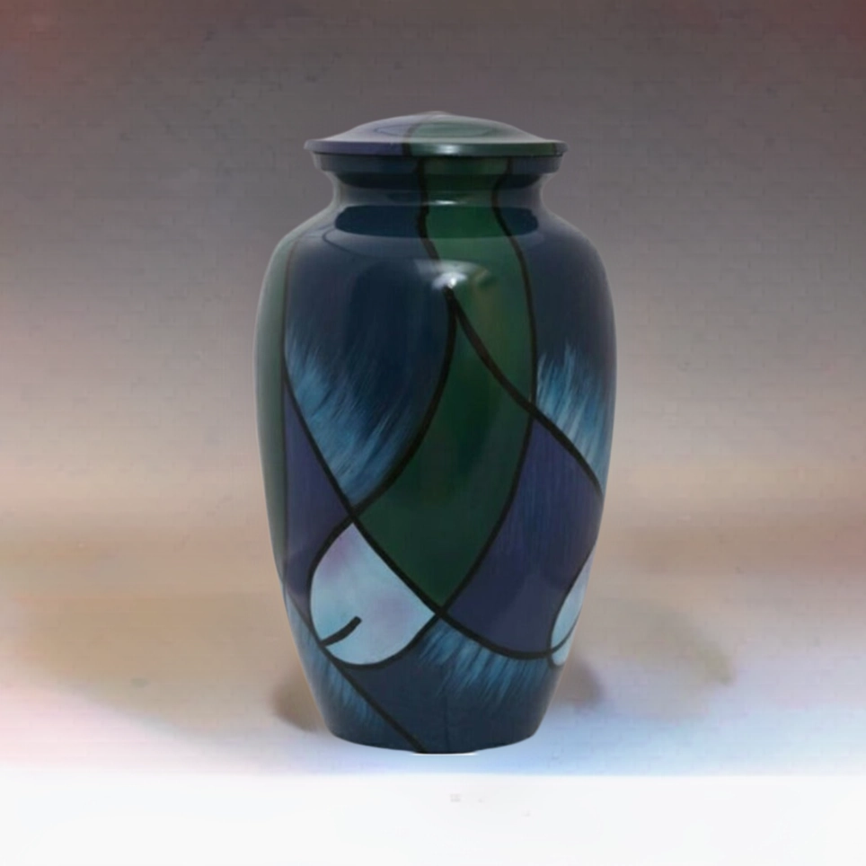 Abstract Blue and Green Hand Painted Urn