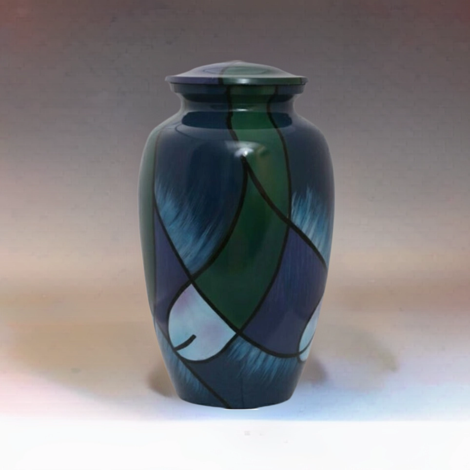 Abstract Blue and Green Hand Painted Urn