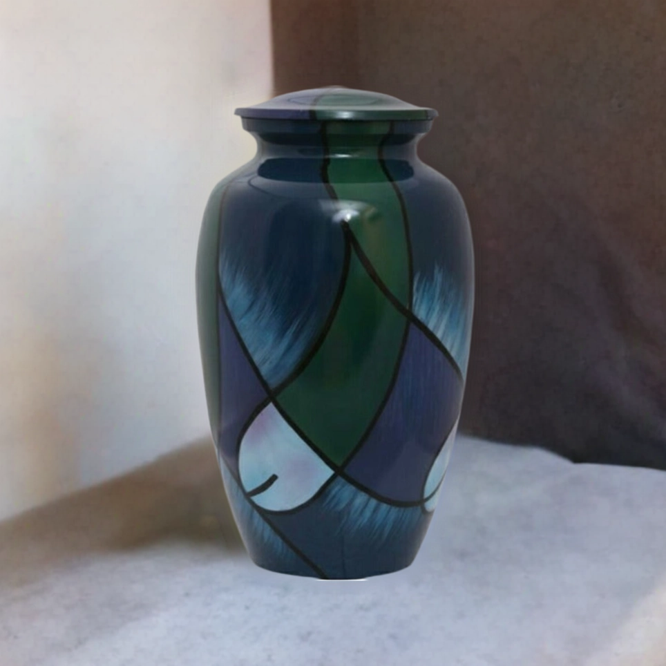 Abstract Blue and Green Hand Painted Urn