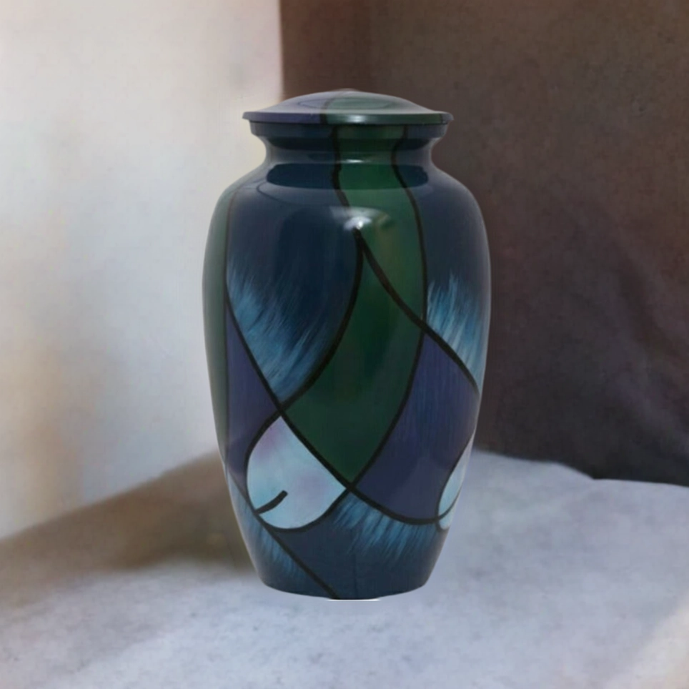Abstract Blue and Green Hand Painted Urn