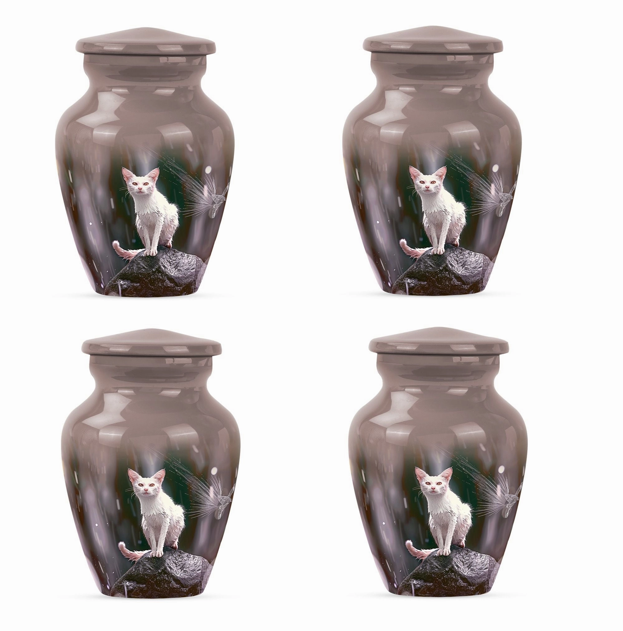 Abstract White Cat Memorial Urn, Tribute for Loved Ones