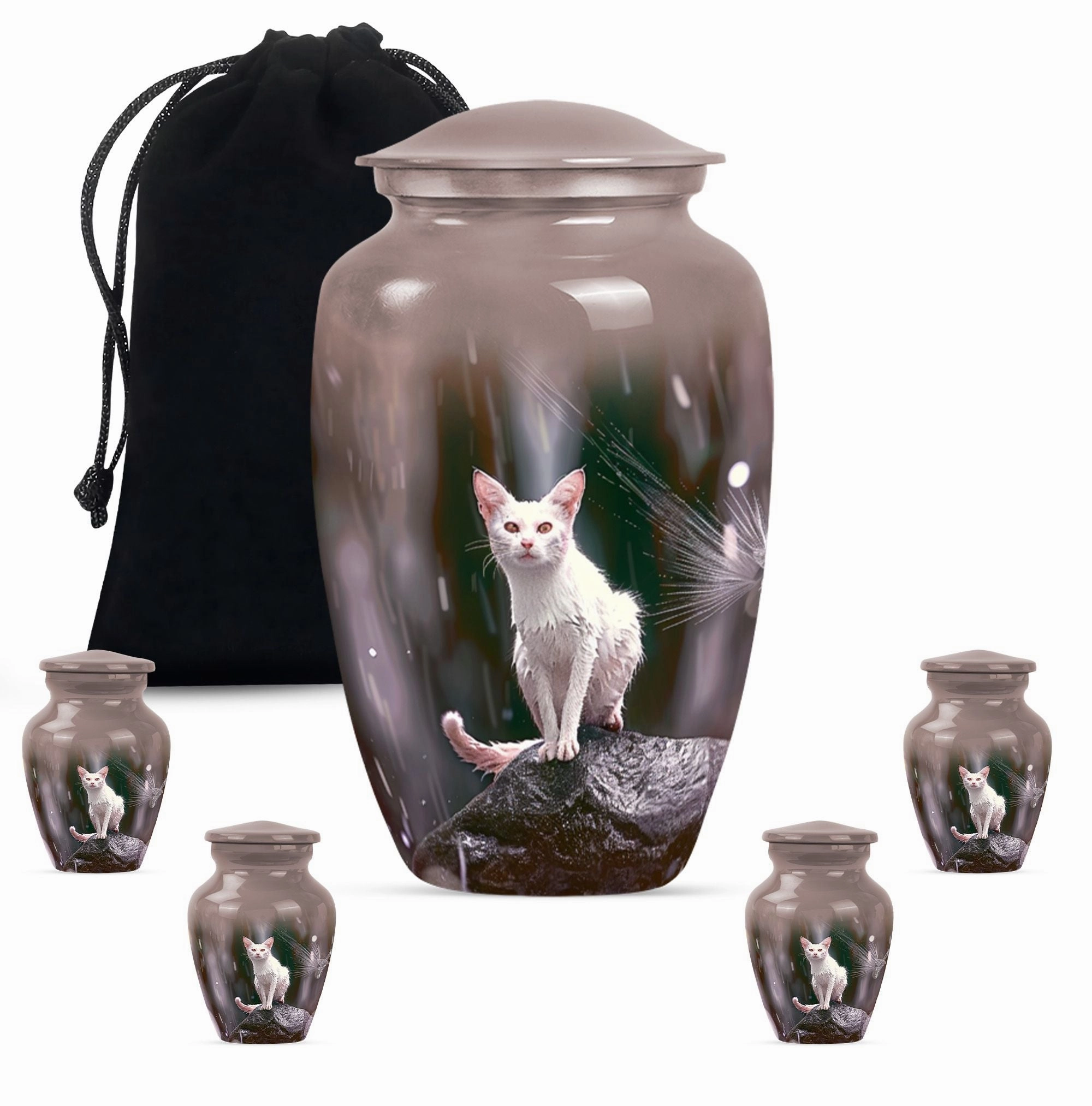 Abstract White Cat Memorial Urn, Tribute for Loved Ones