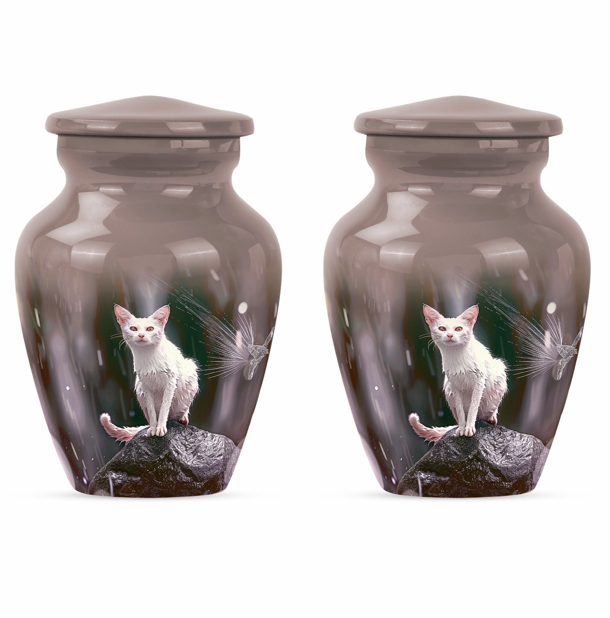Abstract White Cat Memorial Urn, Tribute for Loved Ones