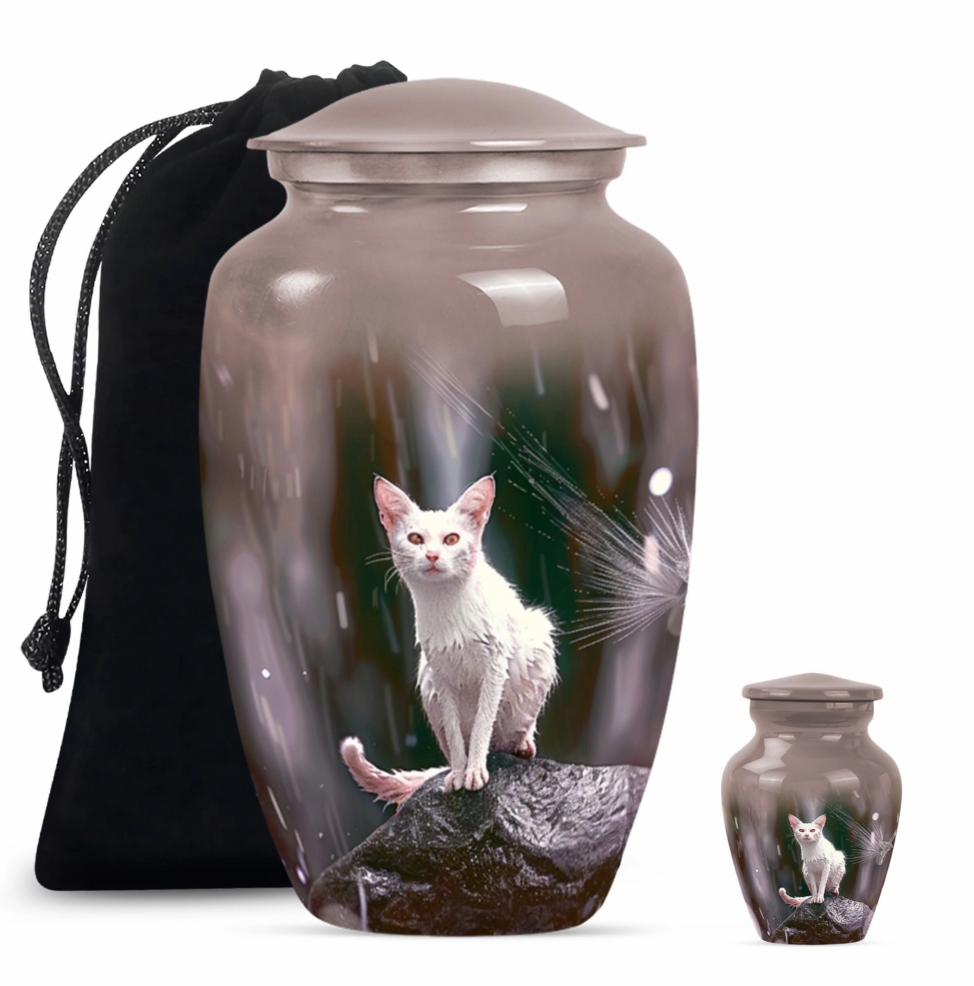 Abstract White Cat Memorial Urn, Tribute for Loved Ones