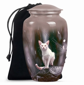 Abstract White Cat Memorial Urn, Tribute for Loved Ones