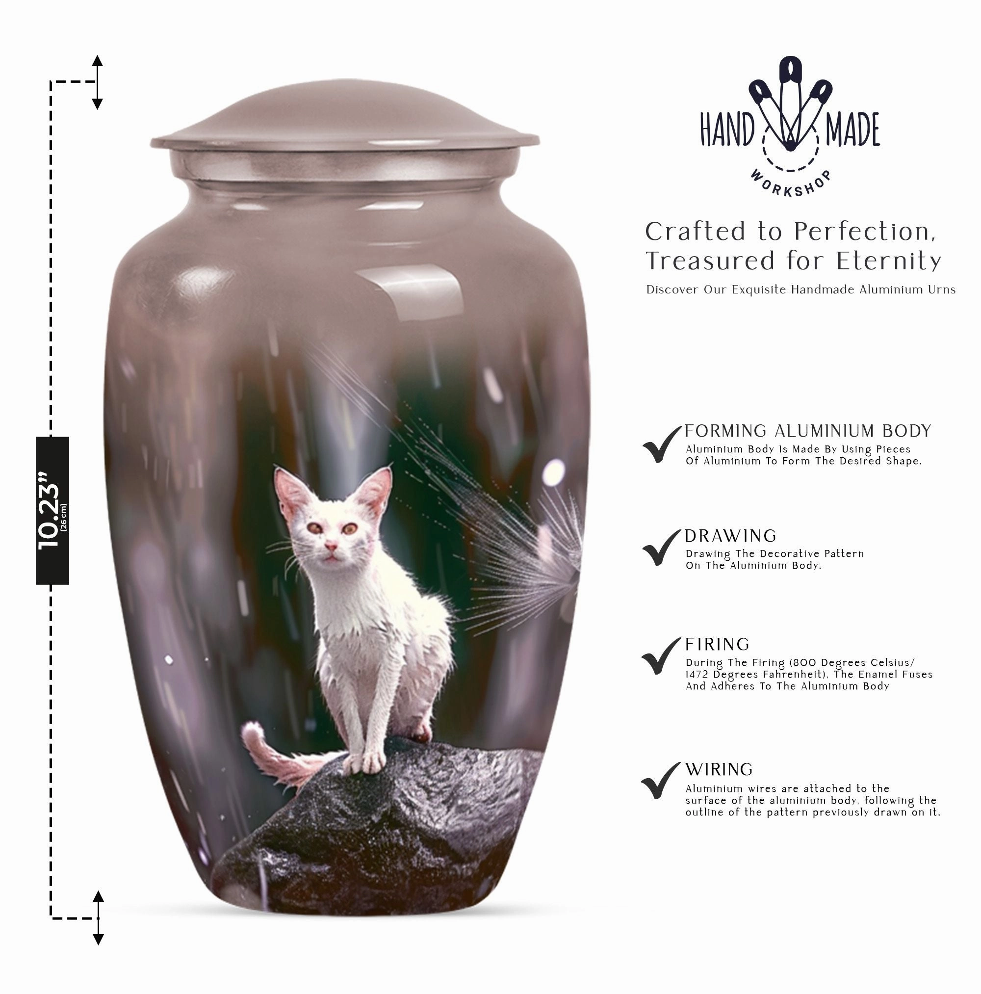 Abstract White Cat Memorial Urn, Tribute for Loved Ones