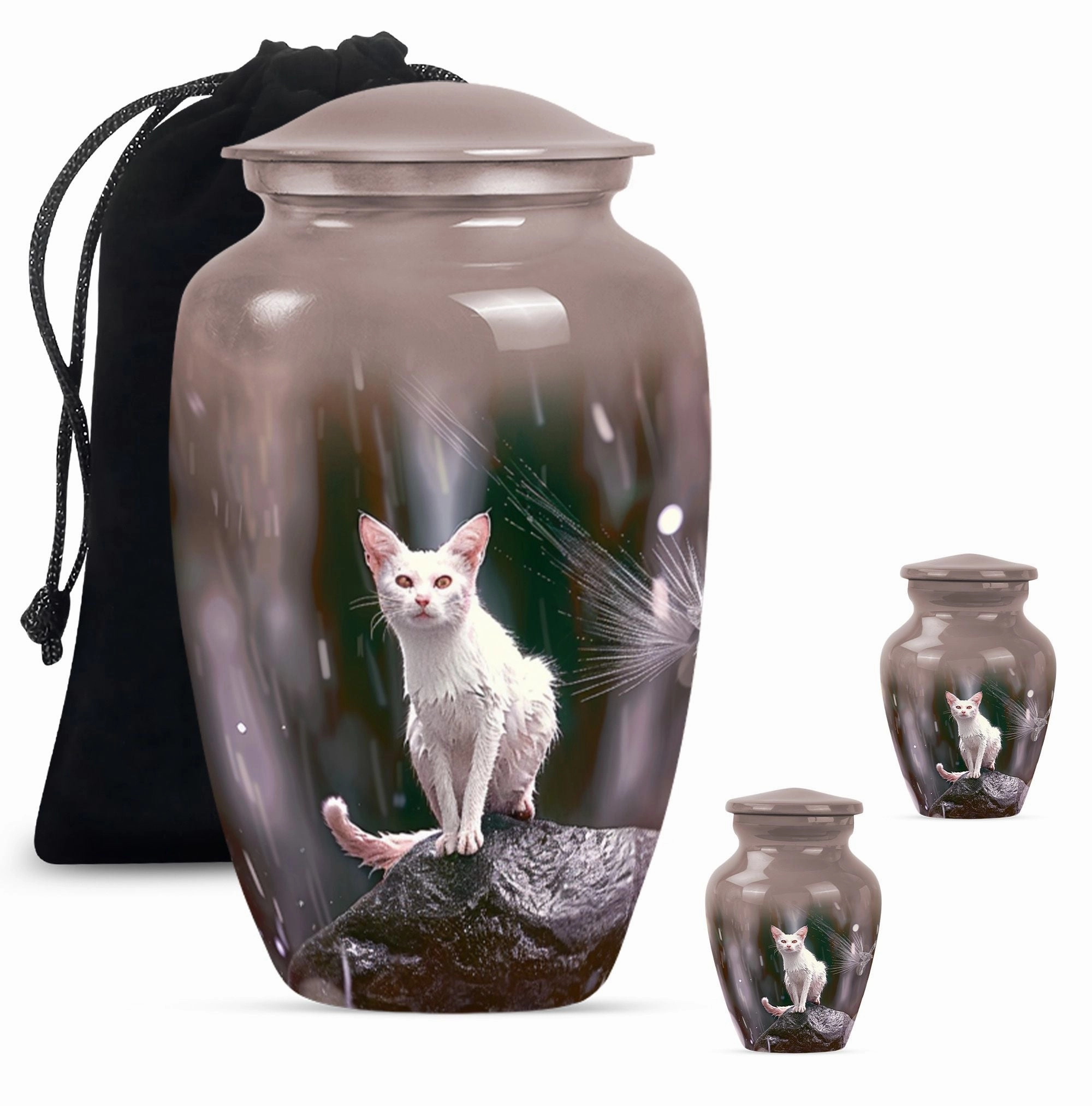 Abstract White Cat Memorial Urn, Tribute for Loved Ones