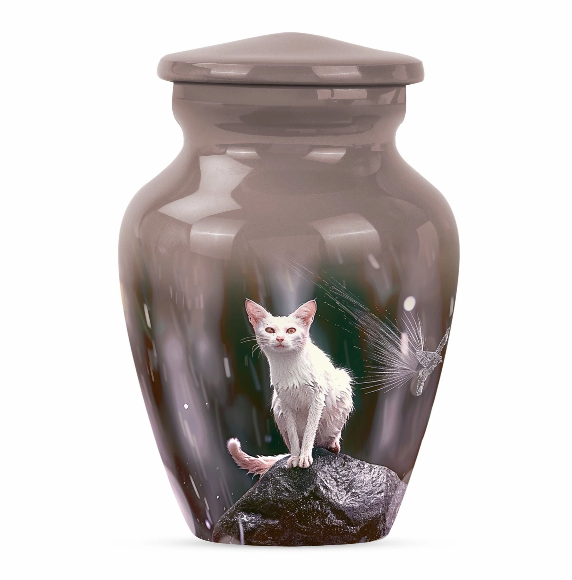 Abstract White Cat Memorial Urn, Tribute for Loved Ones