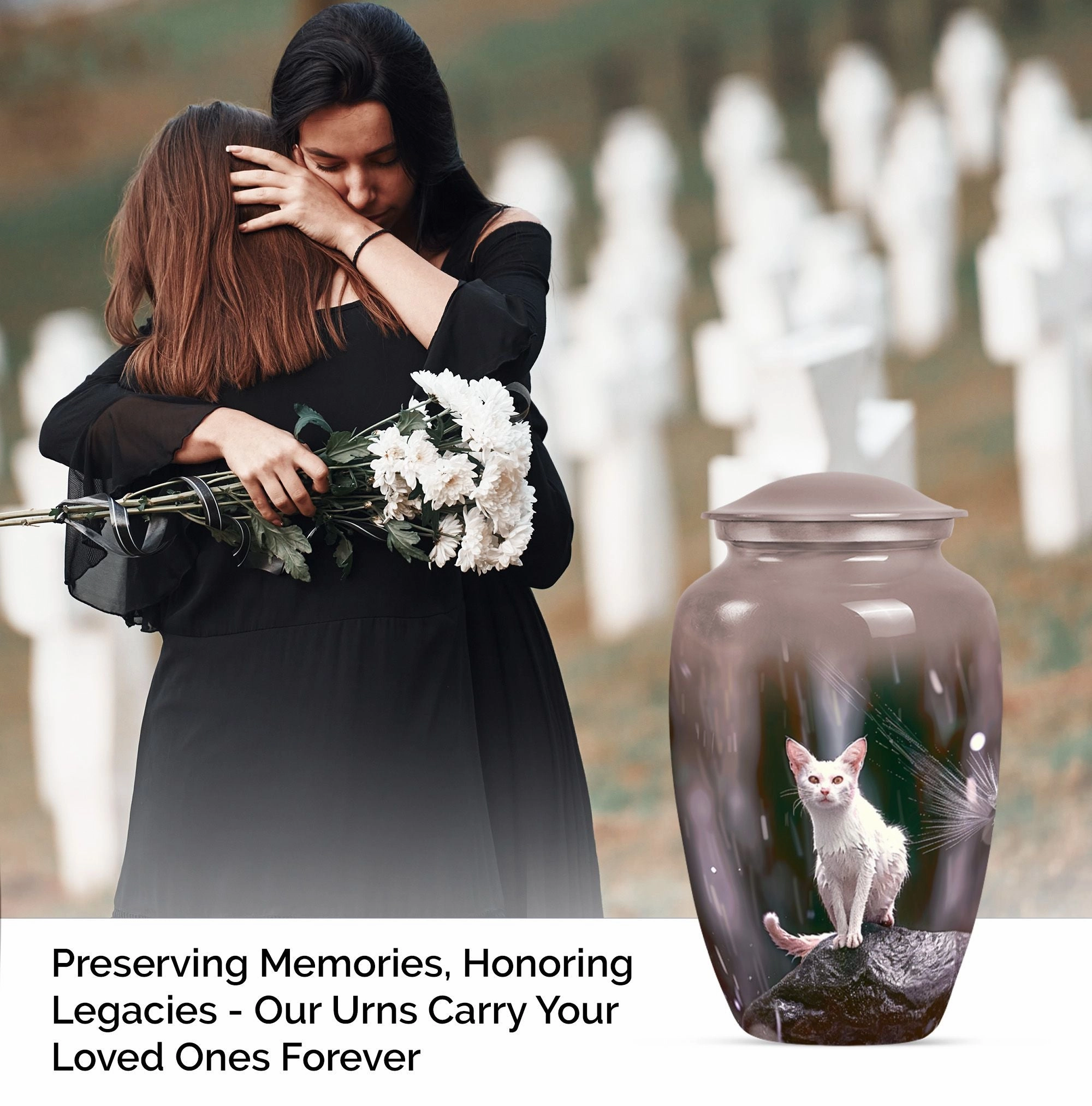 Abstract White Cat Memorial Urn, Tribute for Loved Ones