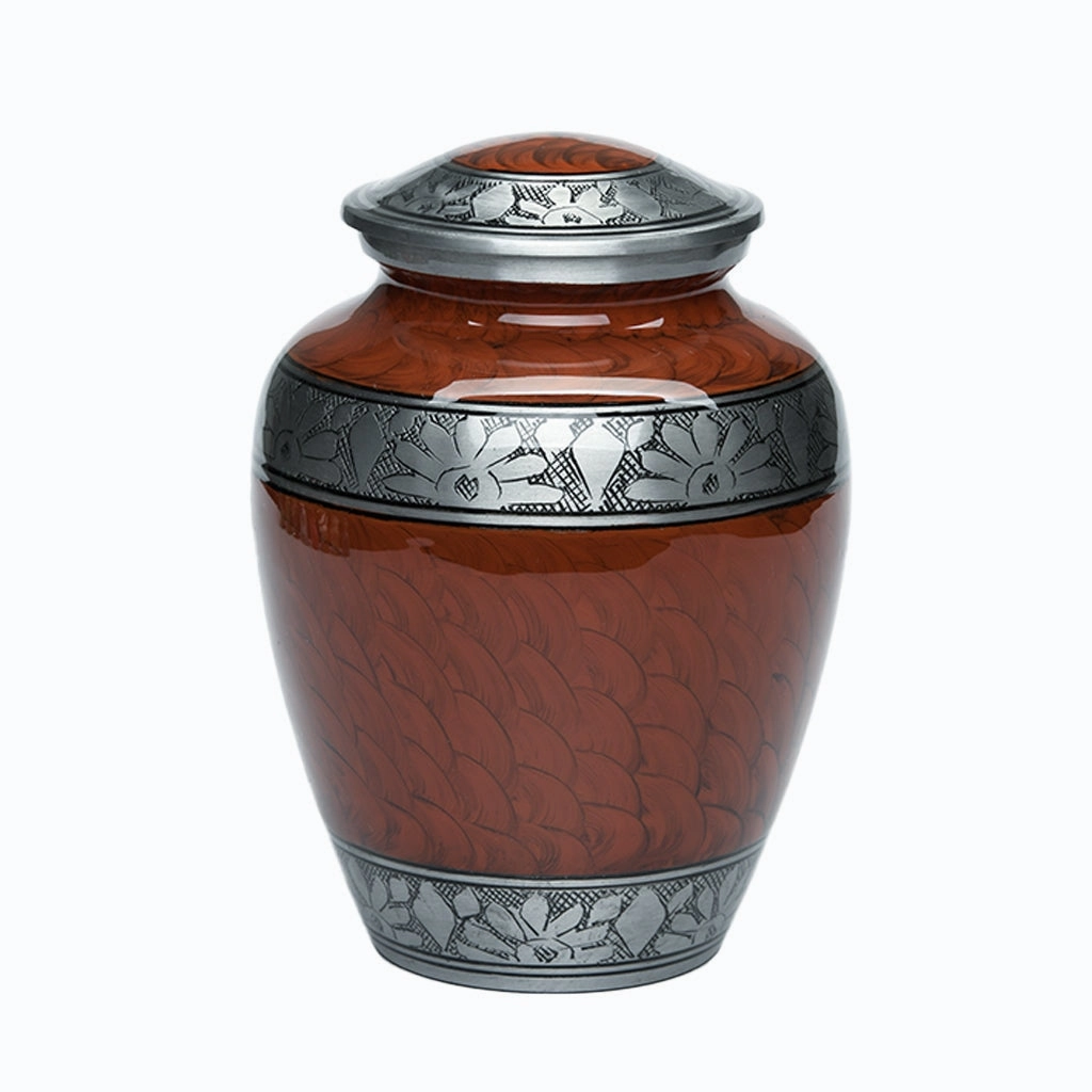 ADULT -Classic Alloy Urn -3250– ESPRESSO BROWN with FEATHERED BAND