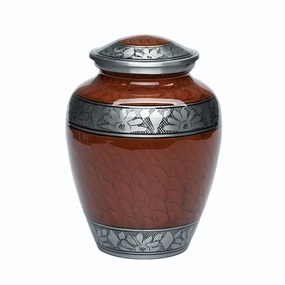 ADULT -Classic Alloy Urn -3250– ESPRESSO BROWN with FEATHERED BAND