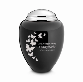 Adult Tribute Black & Shiny Pewter Butterfly Cremation Urn