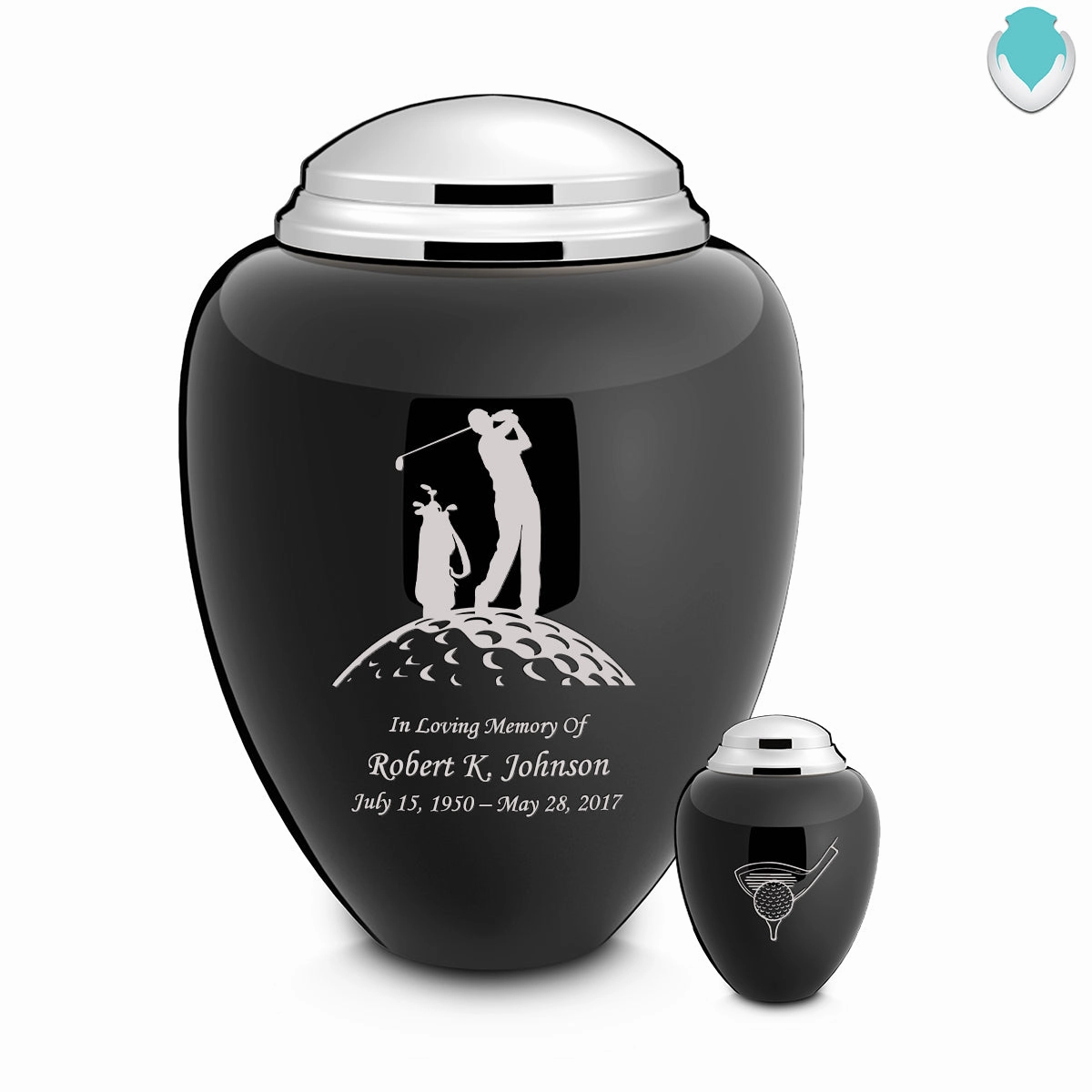 Adult Tribute Black & Shiny Pewter Golf Cremation Urn