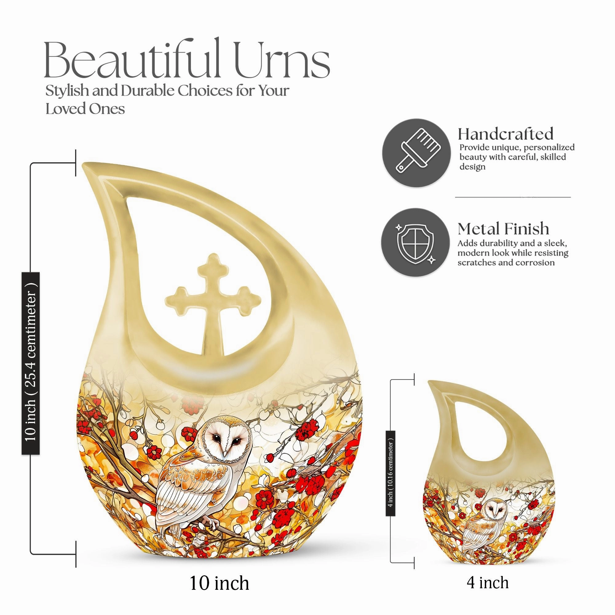Barn Owl Urn -  Container For Cremated Adult Human Ashes