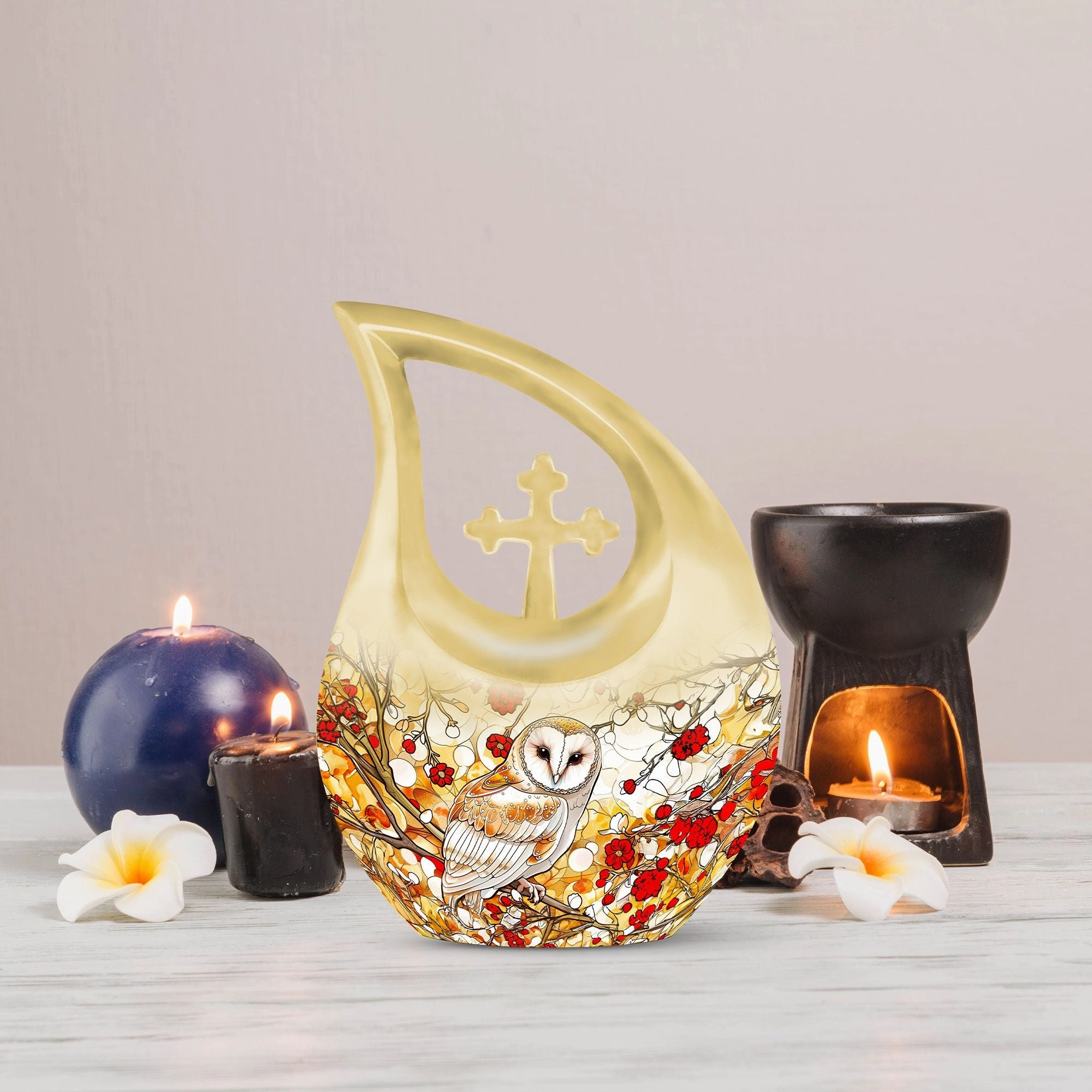 Barn Owl Urn -  Container For Cremated Adult Human Ashes