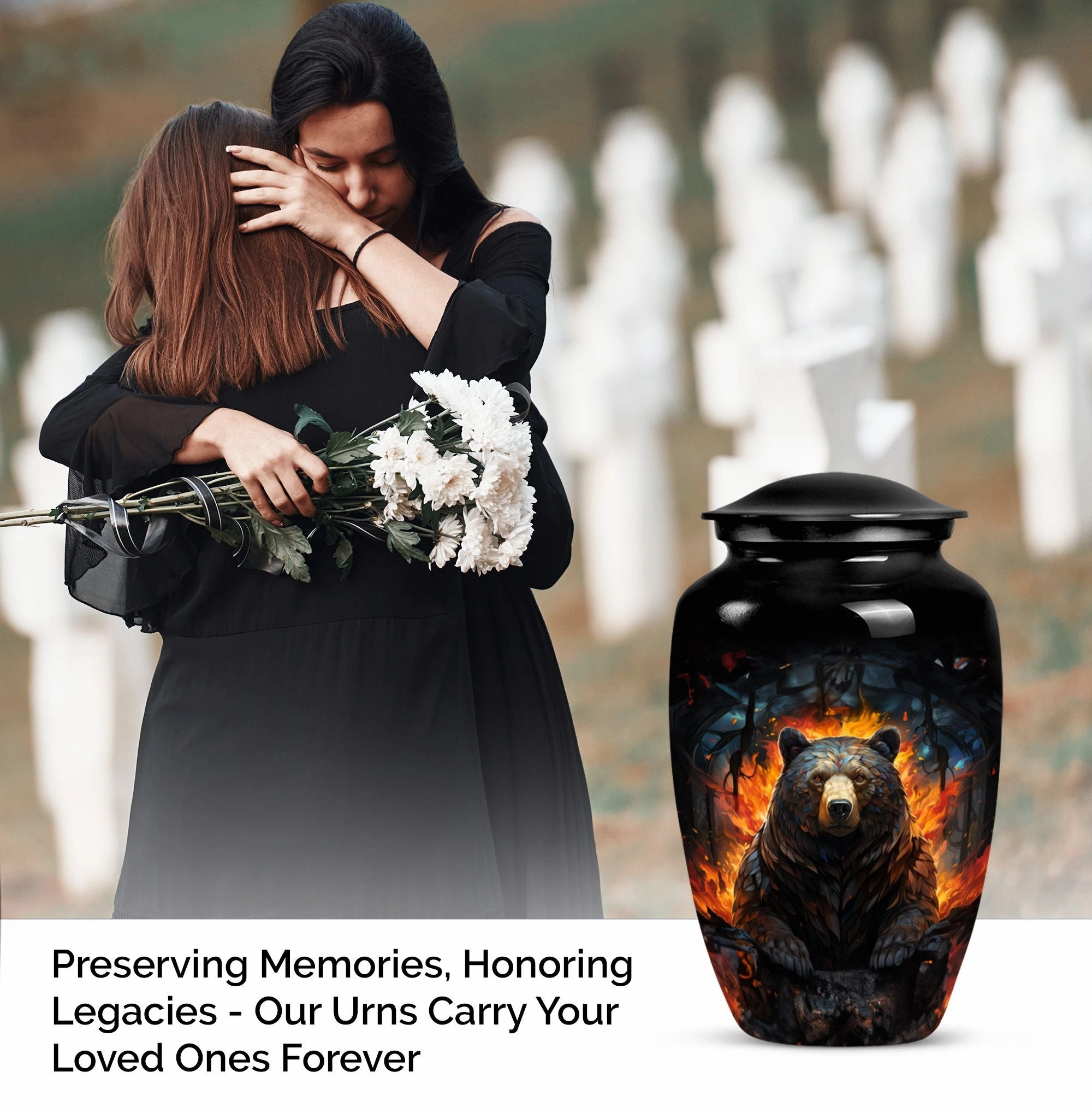 Bear Embrace: Caring Cremation Urn for Adult Female