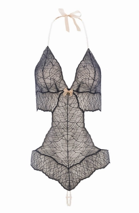 Black bodysuit with double pearl string - Sydney Body Double