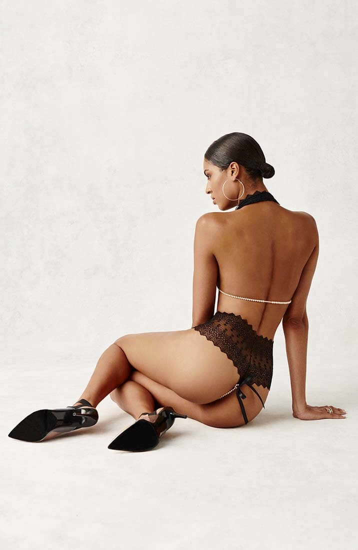 Black bralette with pearls - Geneva Bra