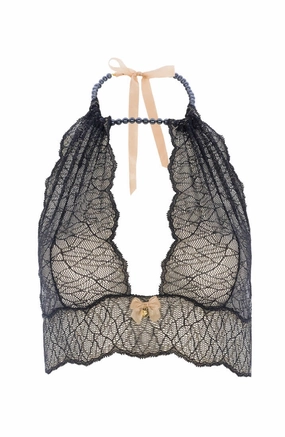 Black bustier bralette with black pearl choker - Sydney Dark Bralette