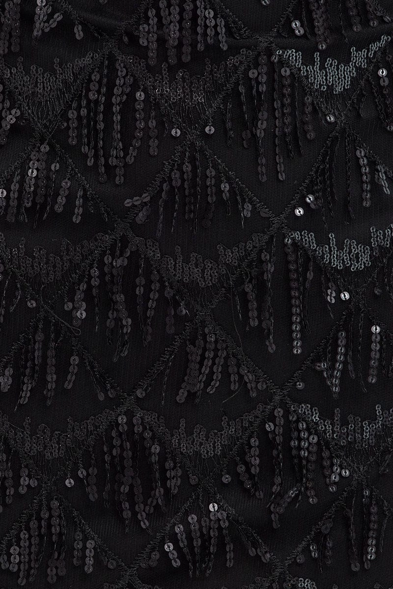 Black Cutout Sequin Dress Tassels
