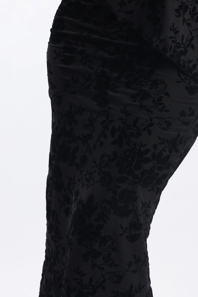 Black Floral Burnout Skirt Elasticated Picot Trim Midaxi