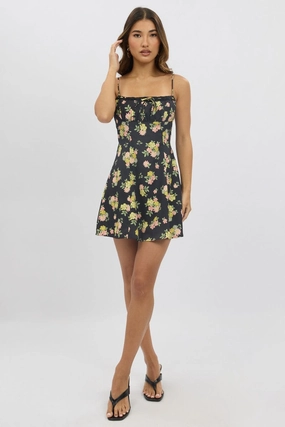 Black Floral Mini Dress Strappy