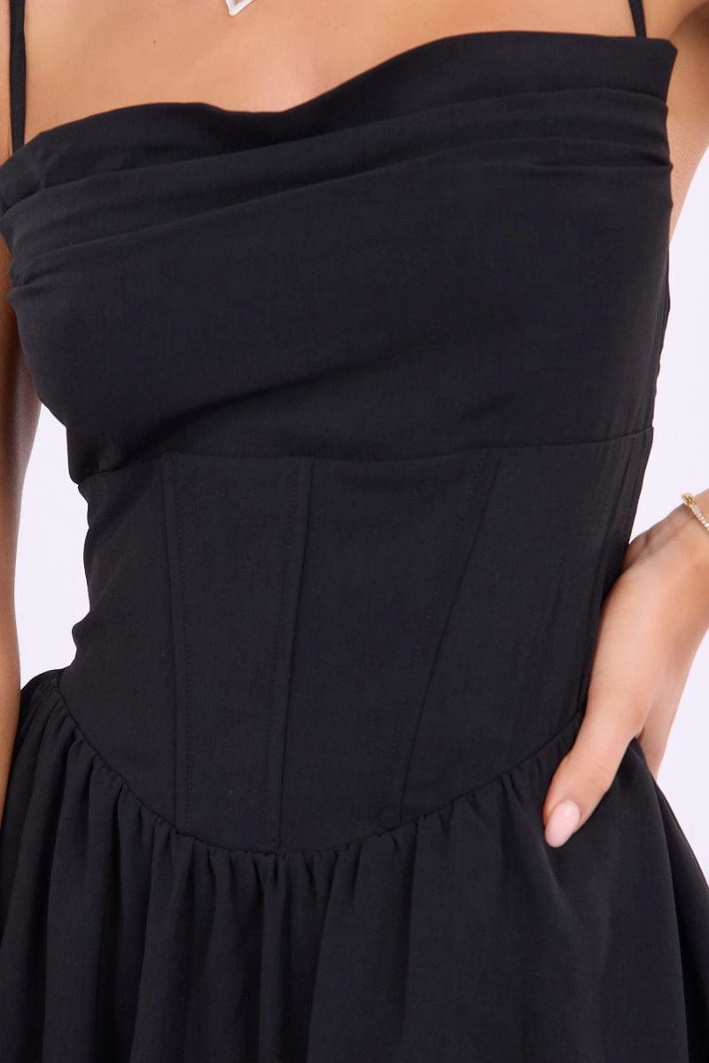 Black Floral Playsuit Cowlneck Strappy