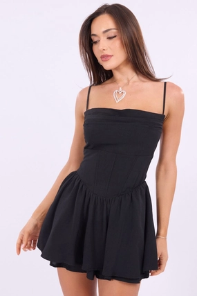 Black Floral Playsuit Cowlneck Strappy