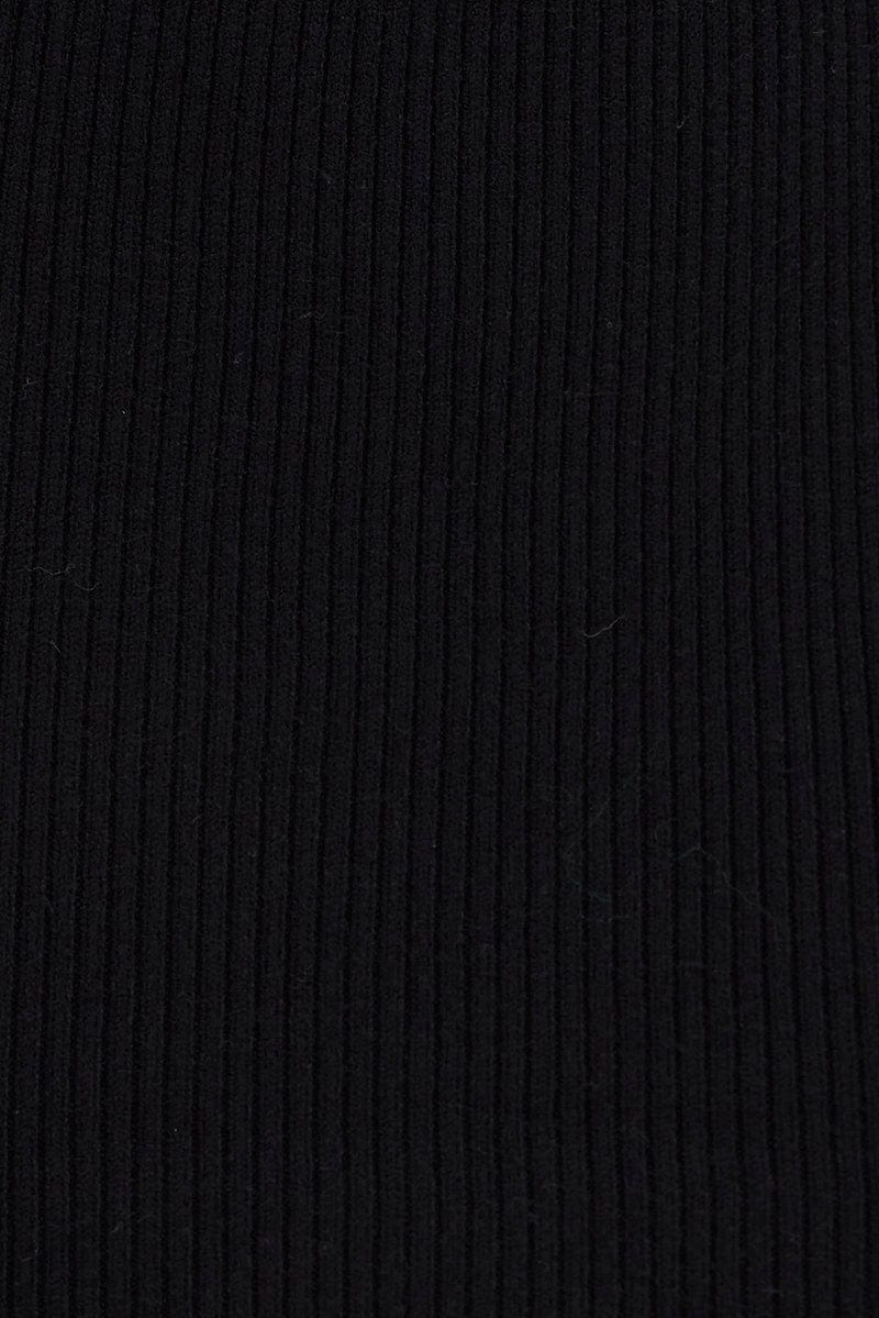 Black Knit Skirt High Rise Ribbed Midi