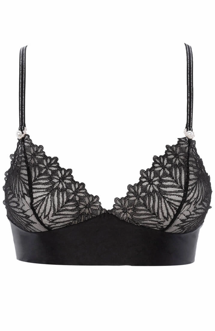 Black lace bralette with white pearls - Destino Bra
