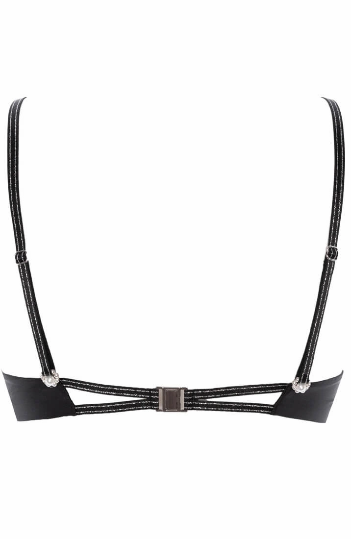 Black lace bralette with white pearls - Destino Bra