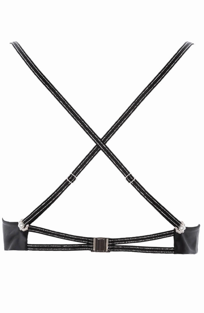 Black lace bralette with white pearls - Destino Bra