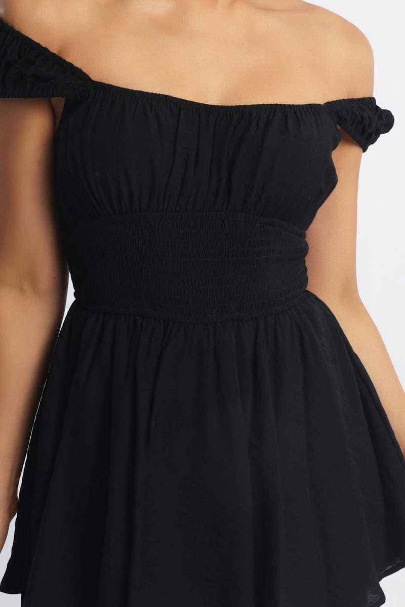 Black Playsuit Gathered Bust