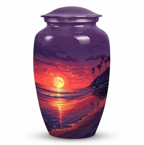 Blue Beach Funeral Urn: Large Ashes Holder for Adults
