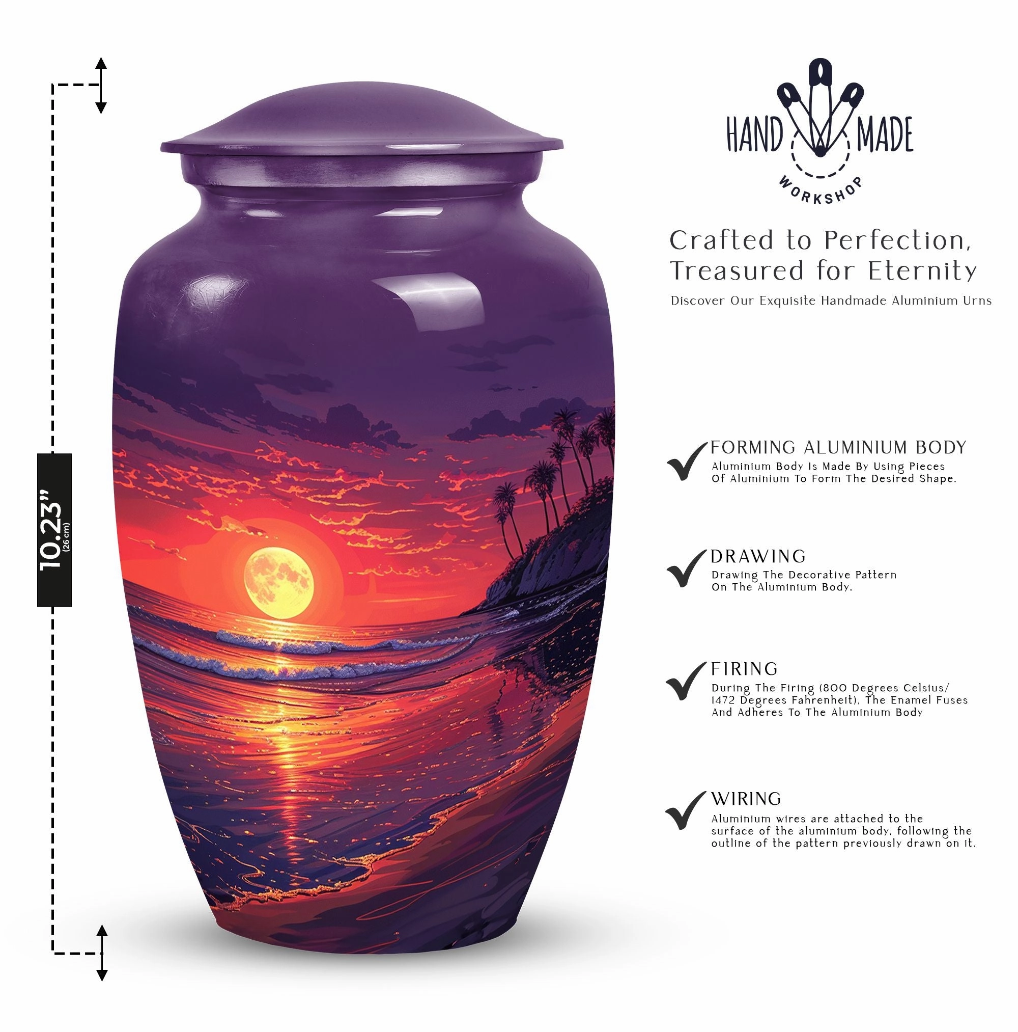 Blue Beach Funeral Urn: Large Ashes Holder for Adults