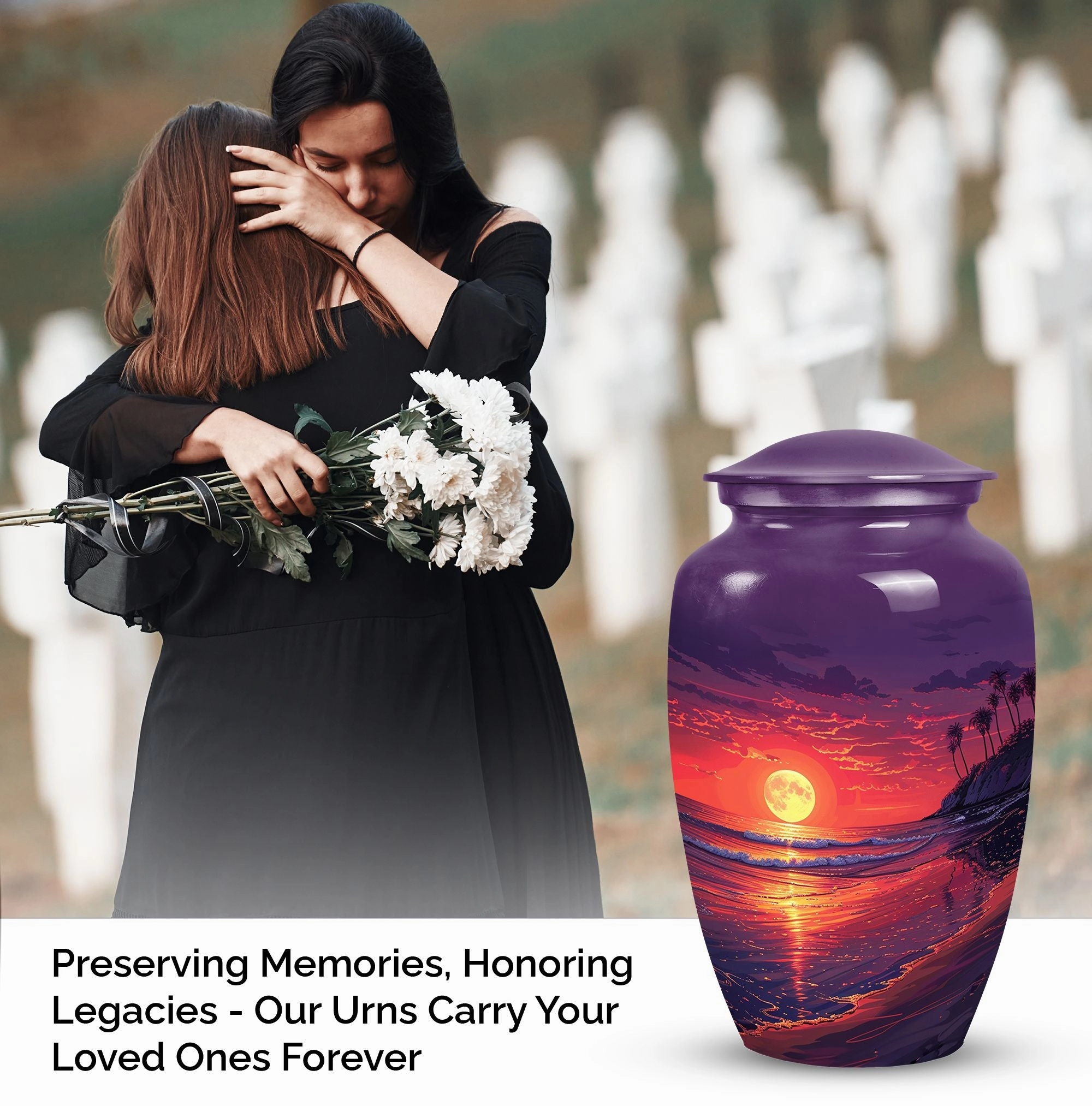 Blue Beach Funeral Urn: Large Ashes Holder for Adults