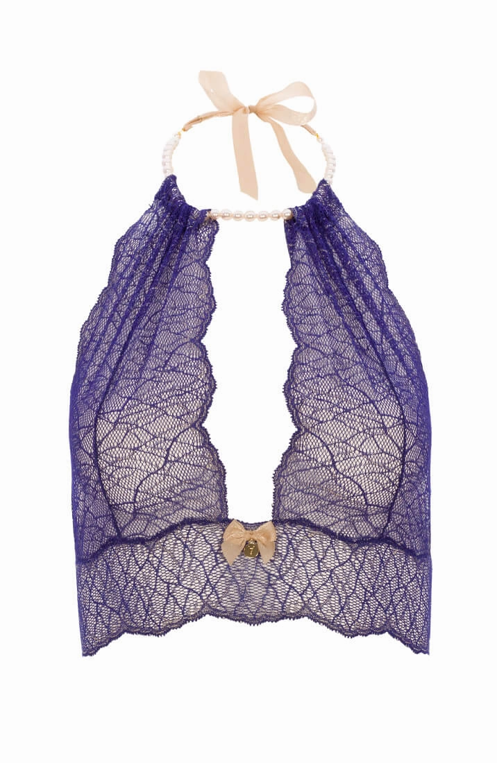 Blue bustier bralette with pearl choker - Sydney bralette