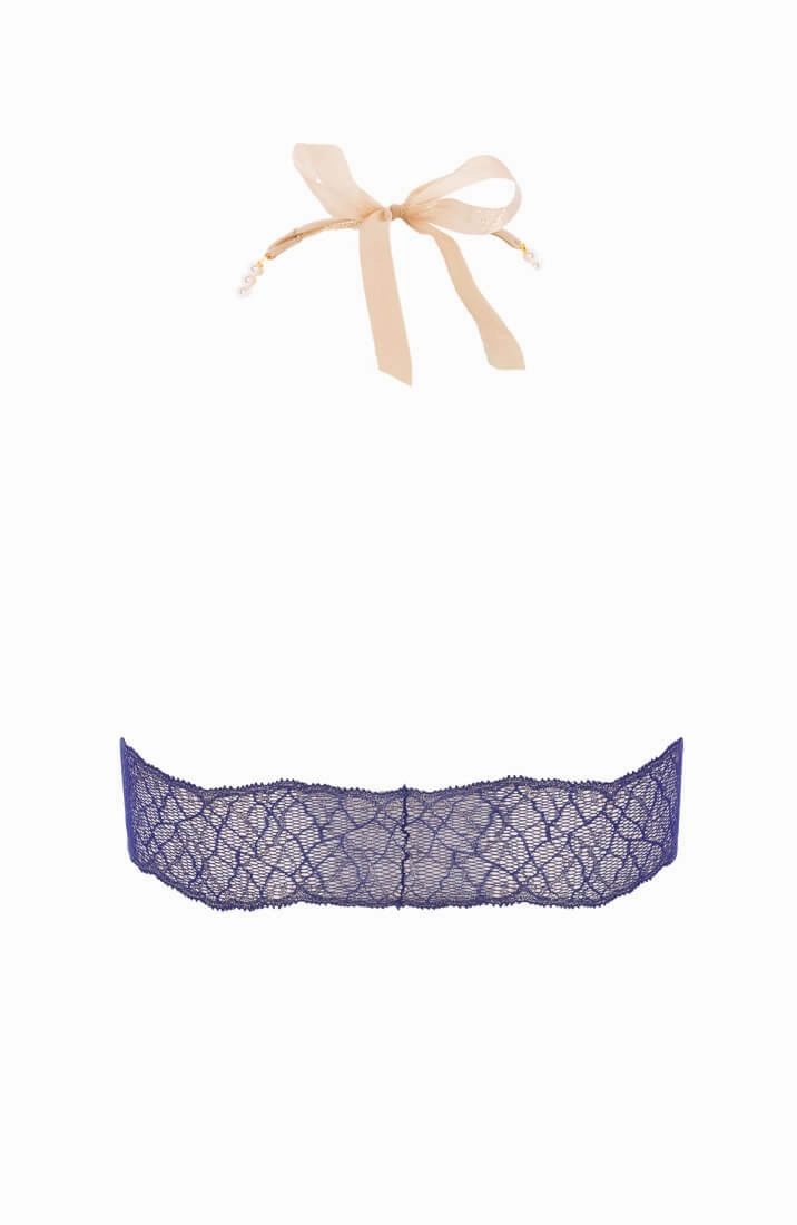 Blue bustier bralette with pearl choker - Sydney bralette