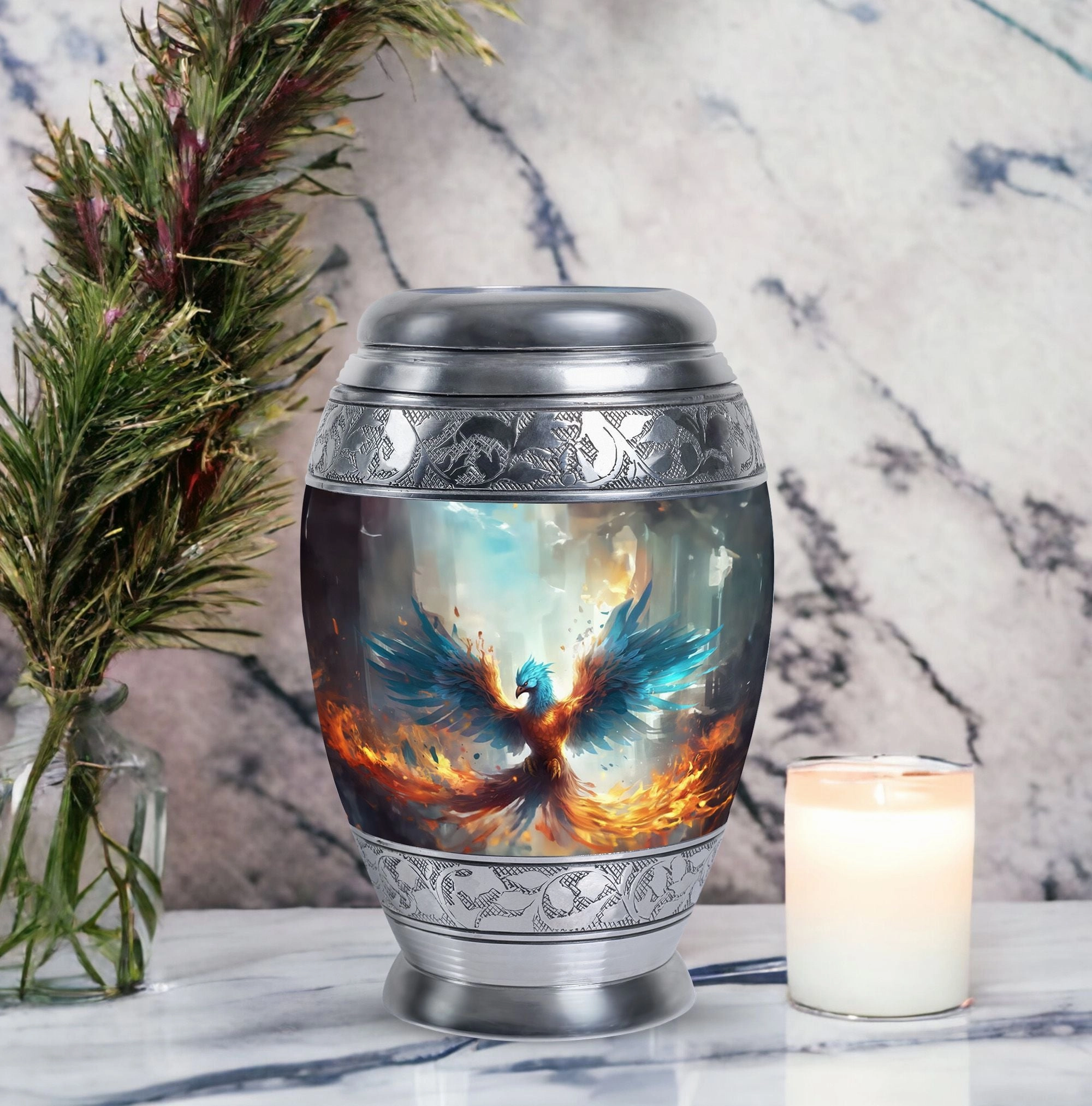 Blue Phoenix Urn - Adult Cremation Keepsake for Eternal Peace