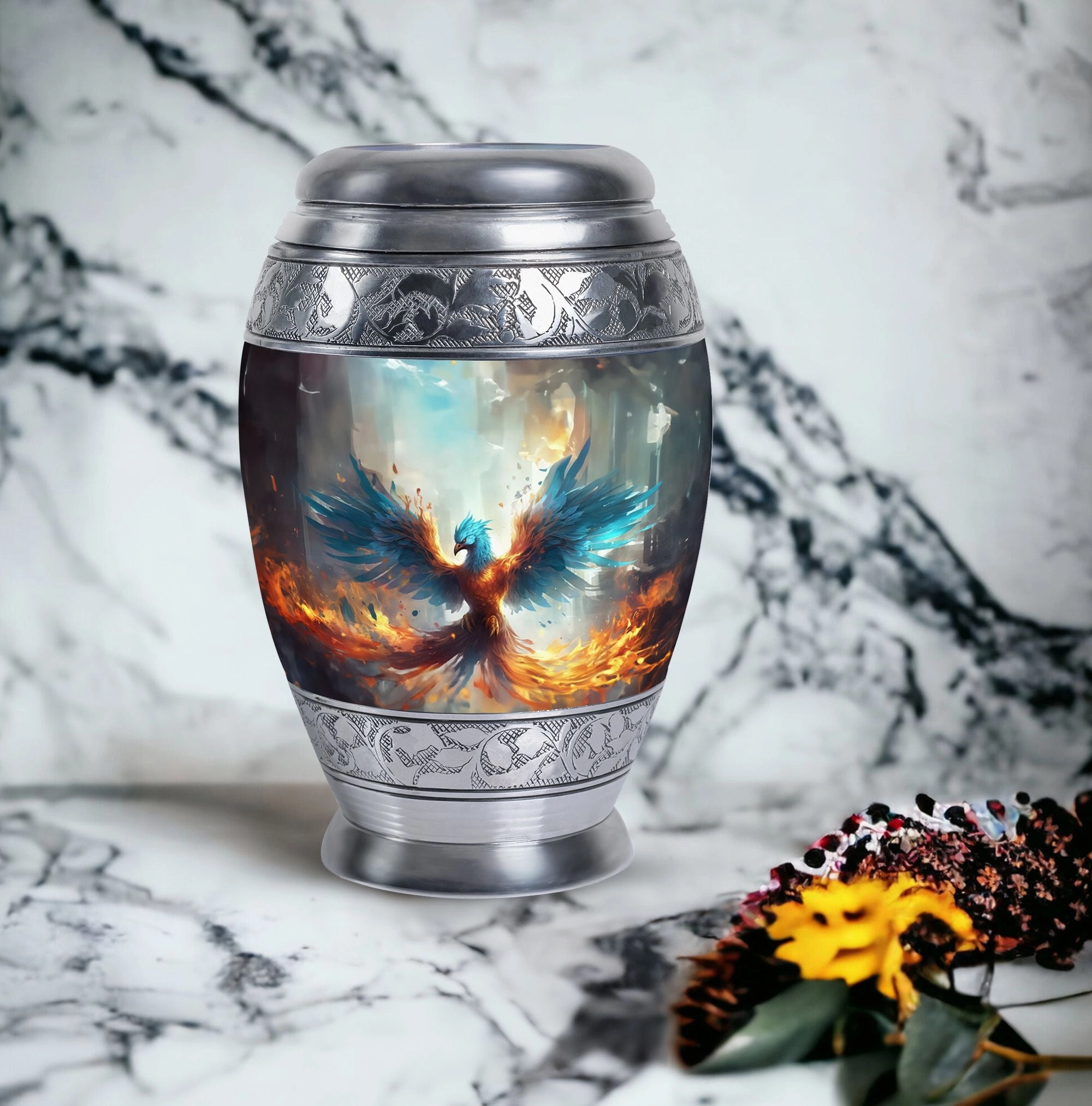 Blue Phoenix Urn - Adult Cremation Keepsake for Eternal Peace