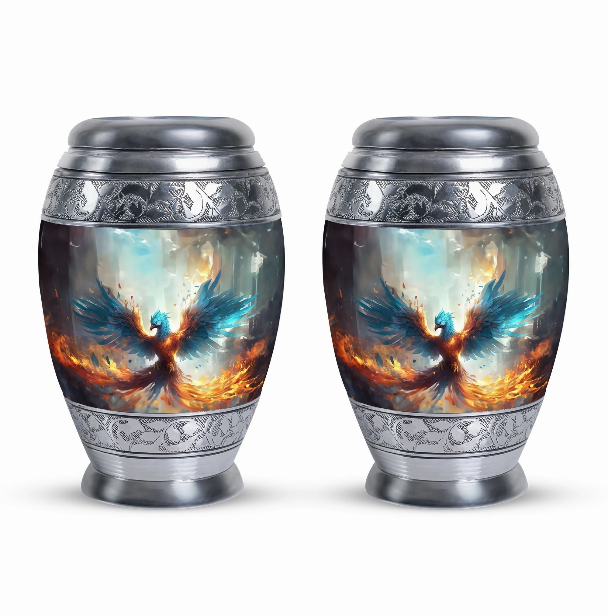 Blue Phoenix Urn - Adult Cremation Keepsake for Eternal Peace