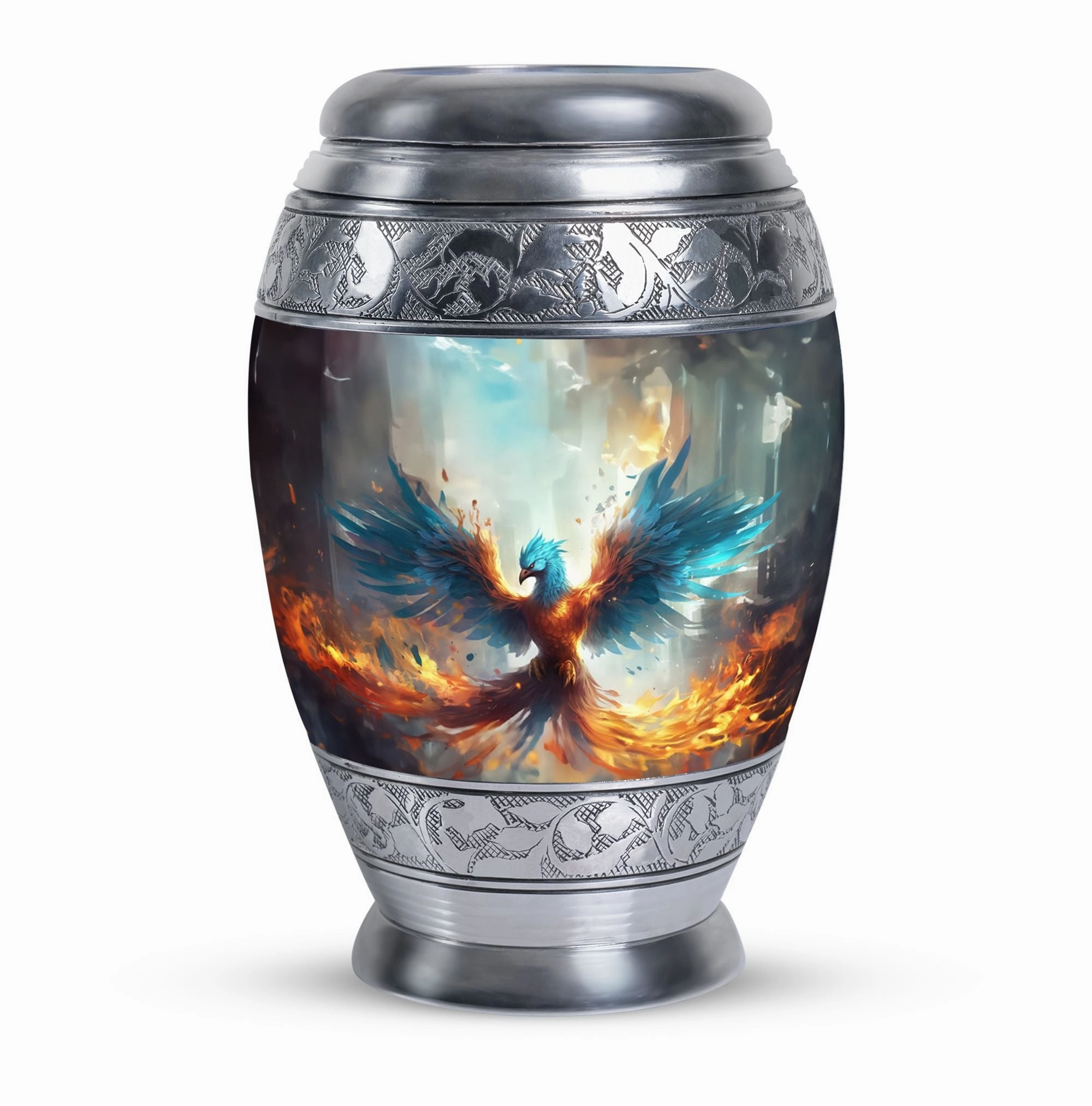 Blue Phoenix Urn - Adult Cremation Keepsake for Eternal Peace