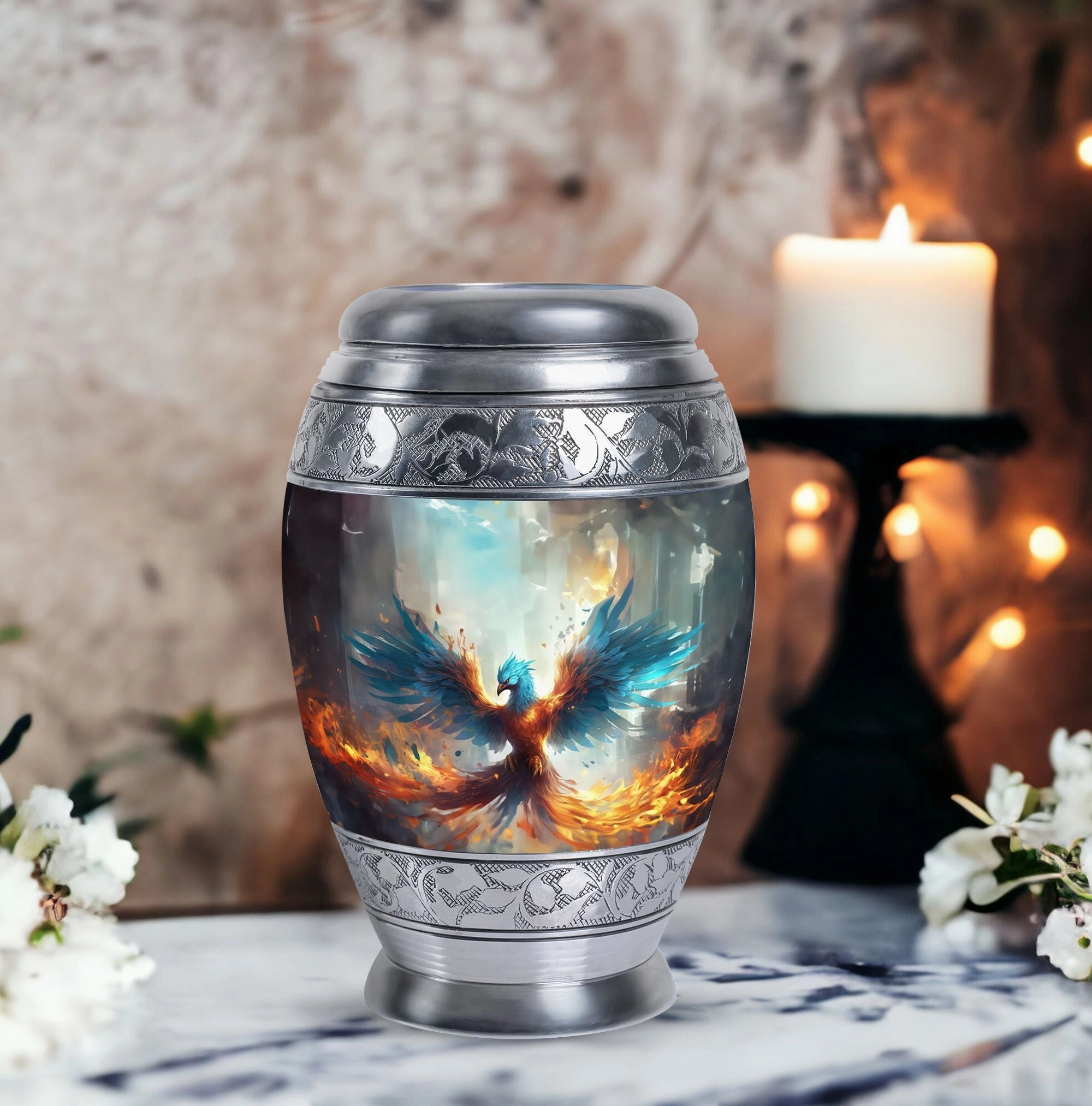 Blue Phoenix Urn - Adult Cremation Keepsake for Eternal Peace