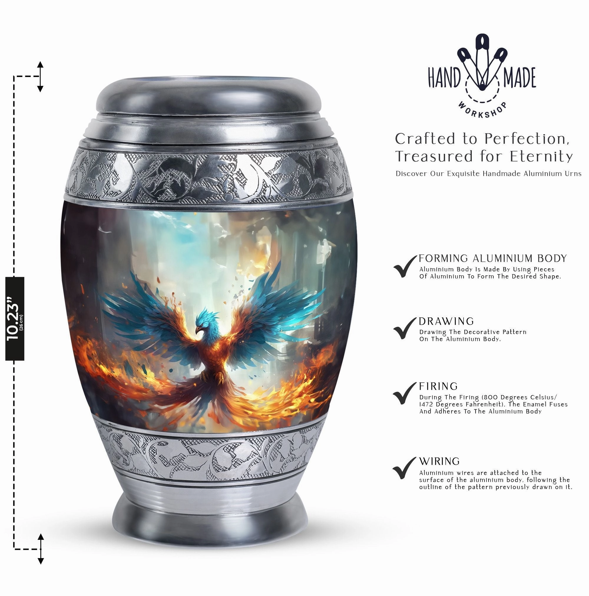 Blue Phoenix Urn - Adult Cremation Keepsake for Eternal Peace