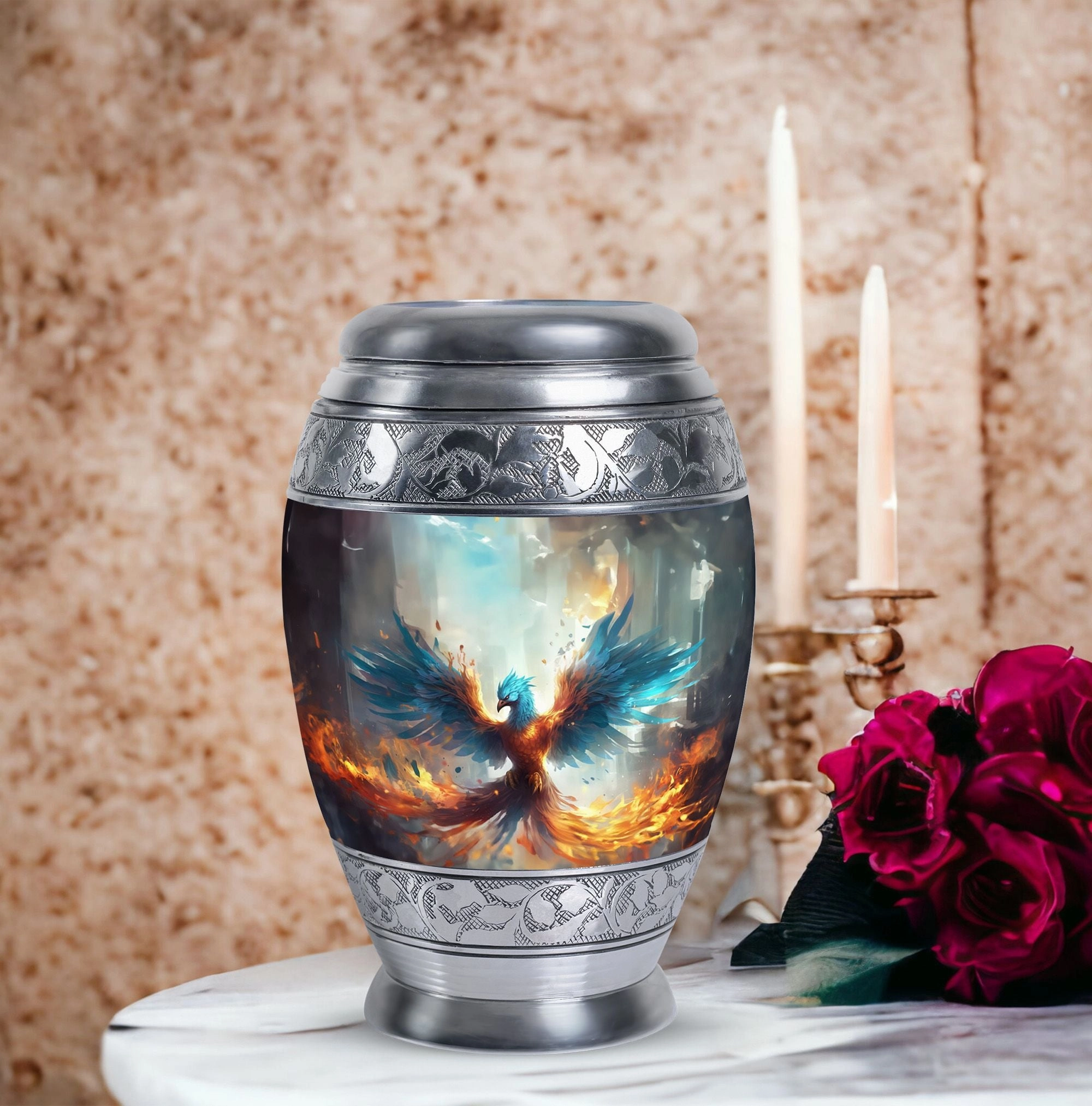 Blue Phoenix Urn - Adult Cremation Keepsake for Eternal Peace