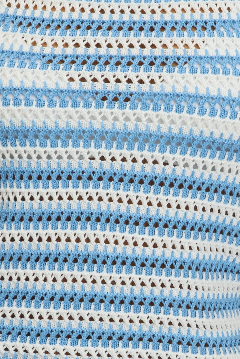 Blue Stripe Crochet Knit Vest Sleeveless