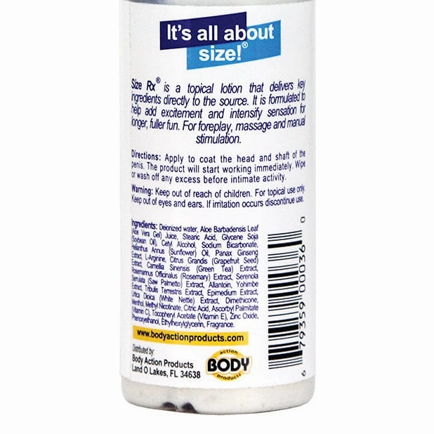 Body Action - Size Rx Male Enhancement Lotion Bottle 2 oz
