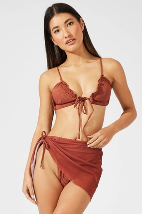 Brown Ruched Frill Bikini Set