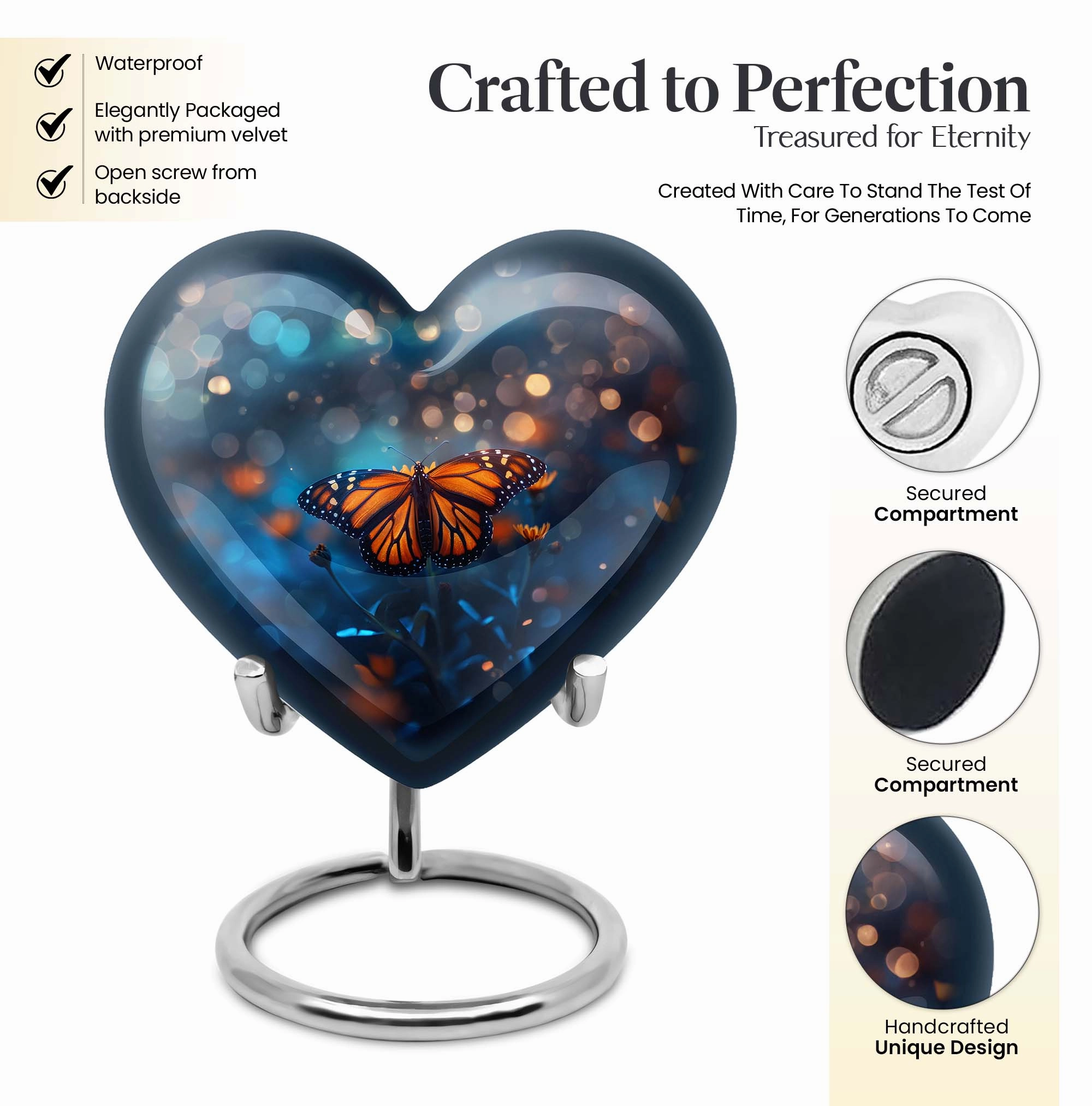 Butterfly Urn - Heart Design Memorial for Adult Human Ashes